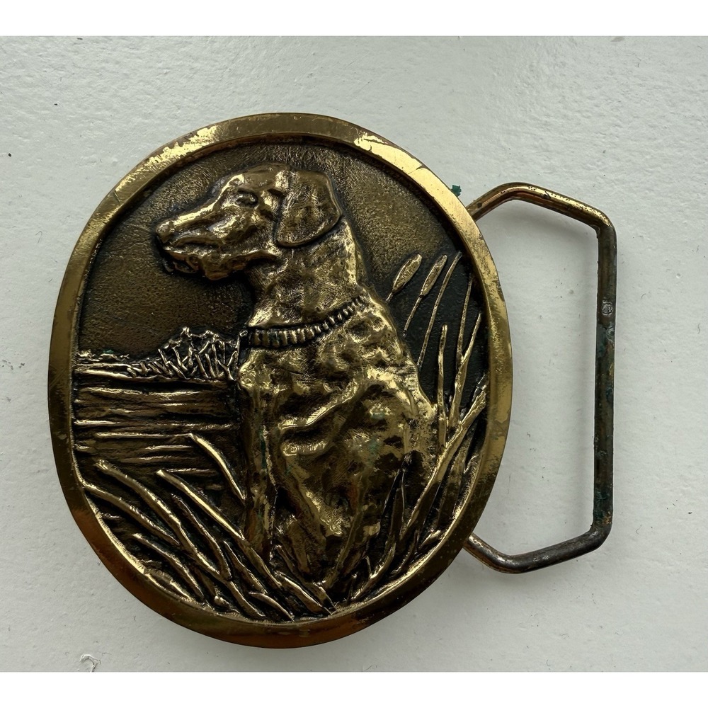 VTG 1977 Indiana Metal Craft Labrador Retriever Dog Belt Buckle S97 SOLID BRONZE